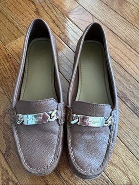 Coach Brown Pebbled Leather Loafers with Gold-Tone Hardware